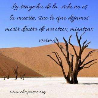 La tragedia de la  vida no es la muerte, sino lo que dejamos morir dentro de nosotros, mientras vivimos.